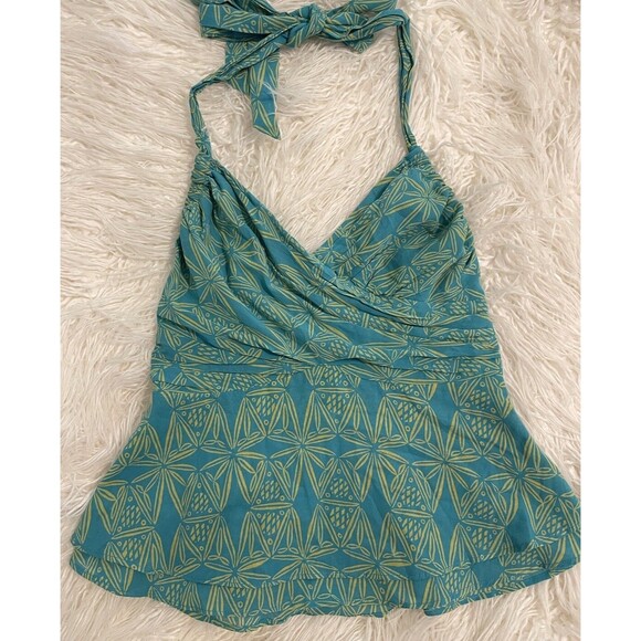 anthropologie top turquoise green halter boho Vanessa Virginia cotton beach 2 - Picture 2 of 5